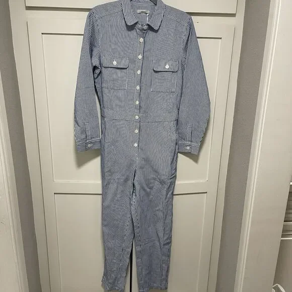 Outerknown S.E.A Suit Organic Cotton Linen Blend Striped Blue Coverall  Sz S NWT - Picture 11 of 12